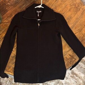 Aether Zip Up Cardigan Sweater Size Small Merino Wool Ribbed Black size XS